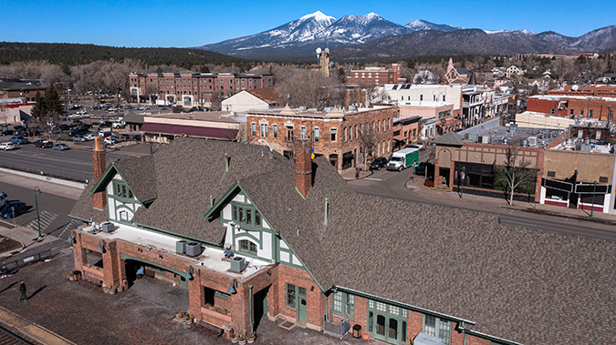 The Santa Fe Depot, foreground, at Flagstaff was built in 1925. 